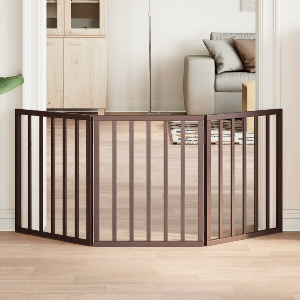 Dog Gate Foldable 3 Panels Brown 150 cm Poplar Wood