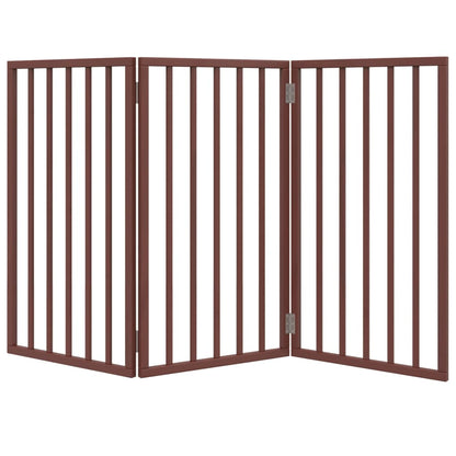 Dog Gate Foldable 3 Panels Brown 150 cm Poplar Wood