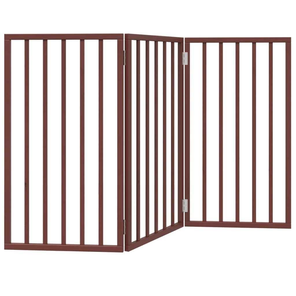 Dog Gate Foldable 3 Panels Brown 150 cm Poplar Wood