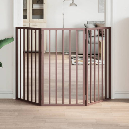 Dog Gate Foldable 3 Panels Brown 150 cm Poplar Wood