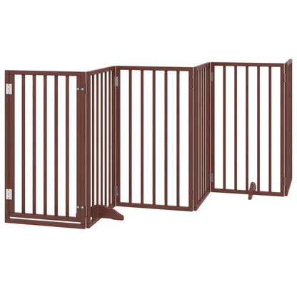 Dog Gate with Door Foldable 6 Panels Brown 300 cm Poplar Wood