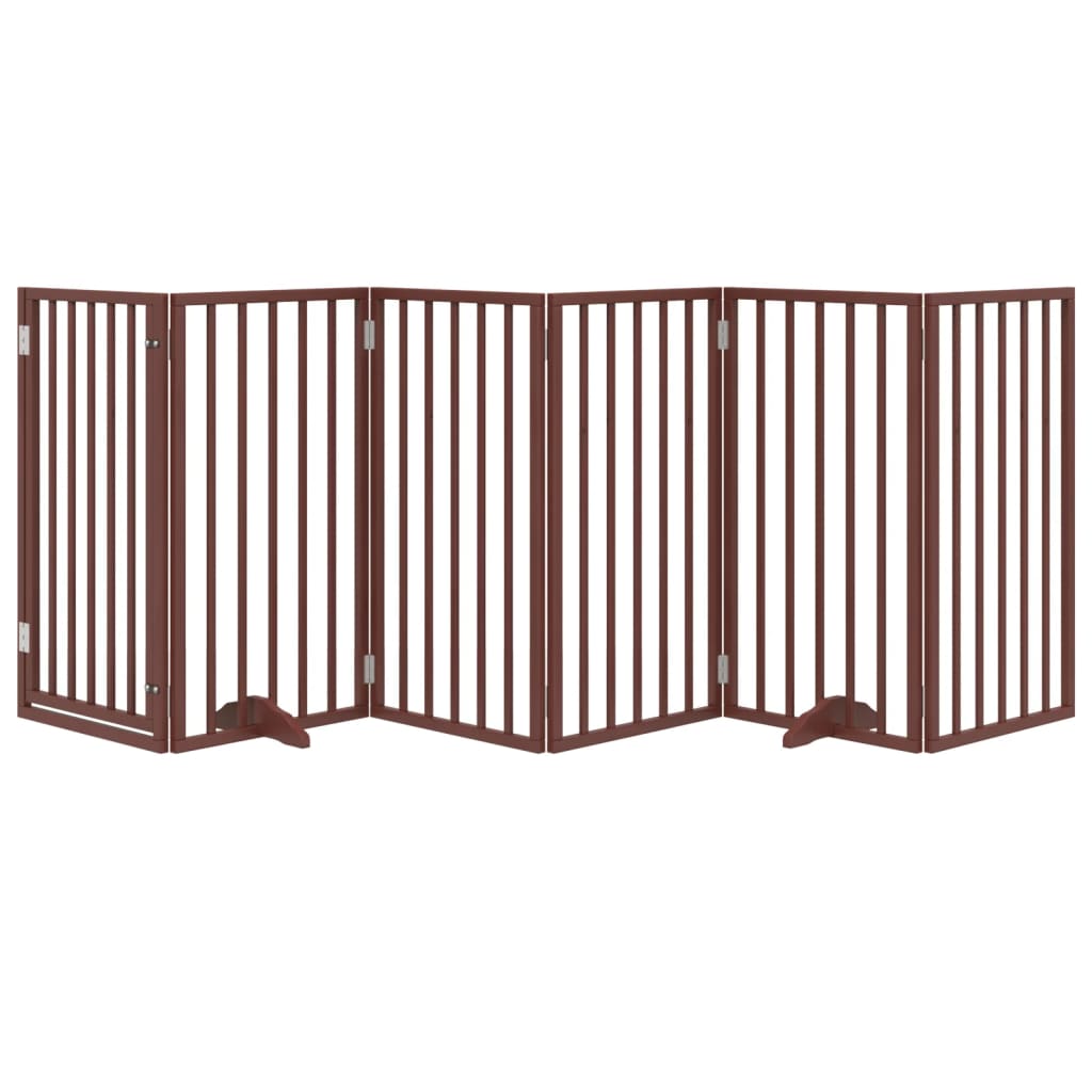 Dog Gate with Door Foldable 6 Panels Brown 300 cm Poplar Wood