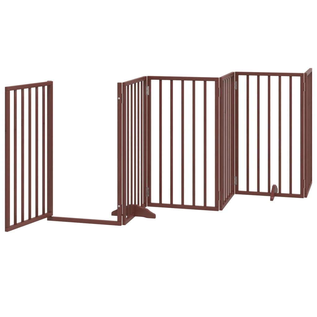 Dog Gate with Door Foldable 6 Panels Brown 300 cm Poplar Wood