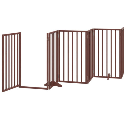 Dog Gate with Door Foldable 6 Panels Brown 300 cm Poplar Wood