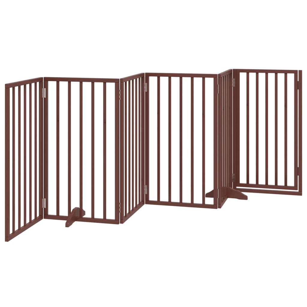 Dog Gate with Door Foldable 6 Panels Brown 300 cm Poplar Wood