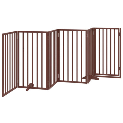 Dog Gate with Door Foldable 6 Panels Brown 300 cm Poplar Wood