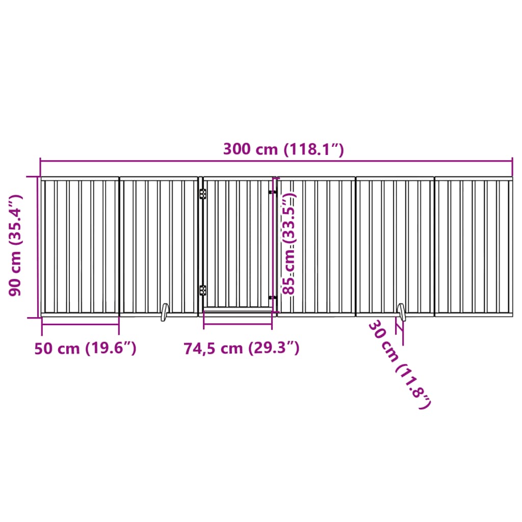 Dog Gate with Door Foldable 6 Panels Brown 300 cm Poplar Wood