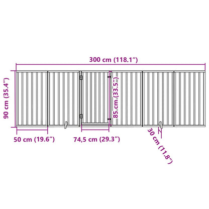 Dog Gate with Door Foldable 6 Panels Brown 300 cm Poplar Wood