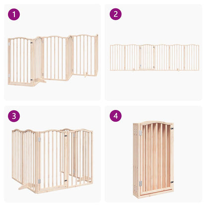 Dog Gate with Door Foldable 6 Panels 300 cm Poplar Wood