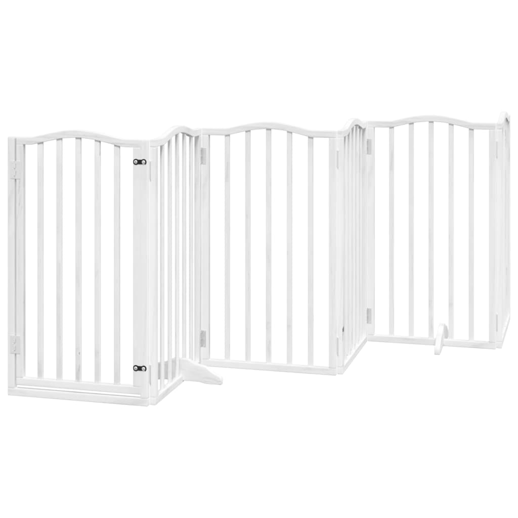 Dog Gate with Door Foldable 6 Panels White 300 cm Poplar Wood