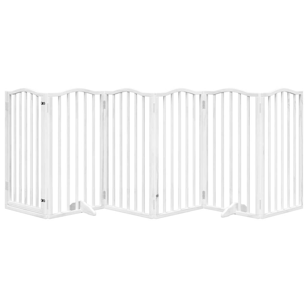 Dog Gate with Door Foldable 6 Panels White 300 cm Poplar Wood