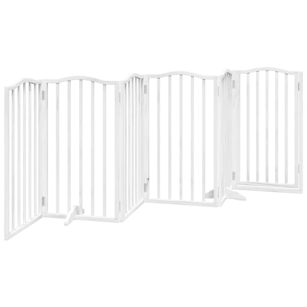 Dog Gate with Door Foldable 6 Panels White 300 cm Poplar Wood