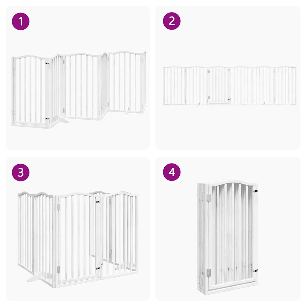 Dog Gate with Door Foldable 6 Panels White 300 cm Poplar Wood