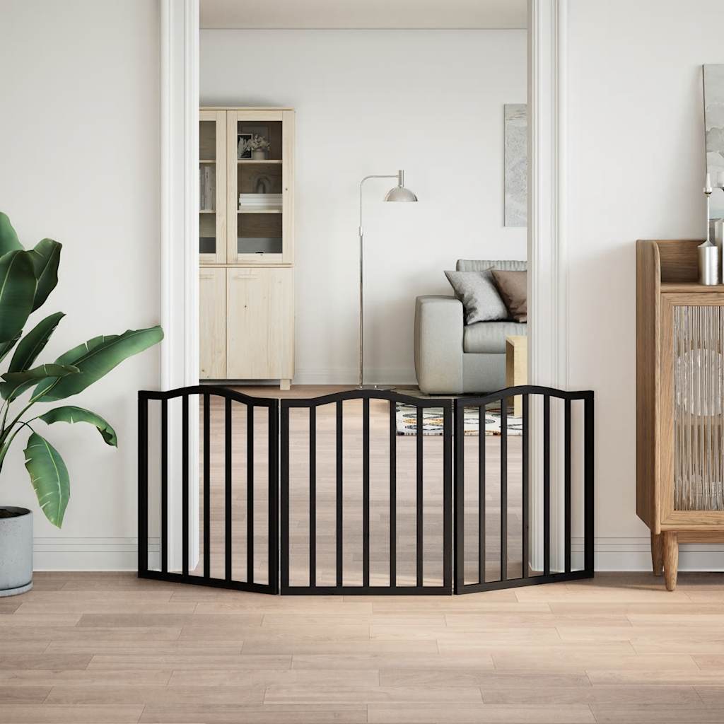 Dog Gate Foldable 3 Panels Black 150 cm Poplar Wood
