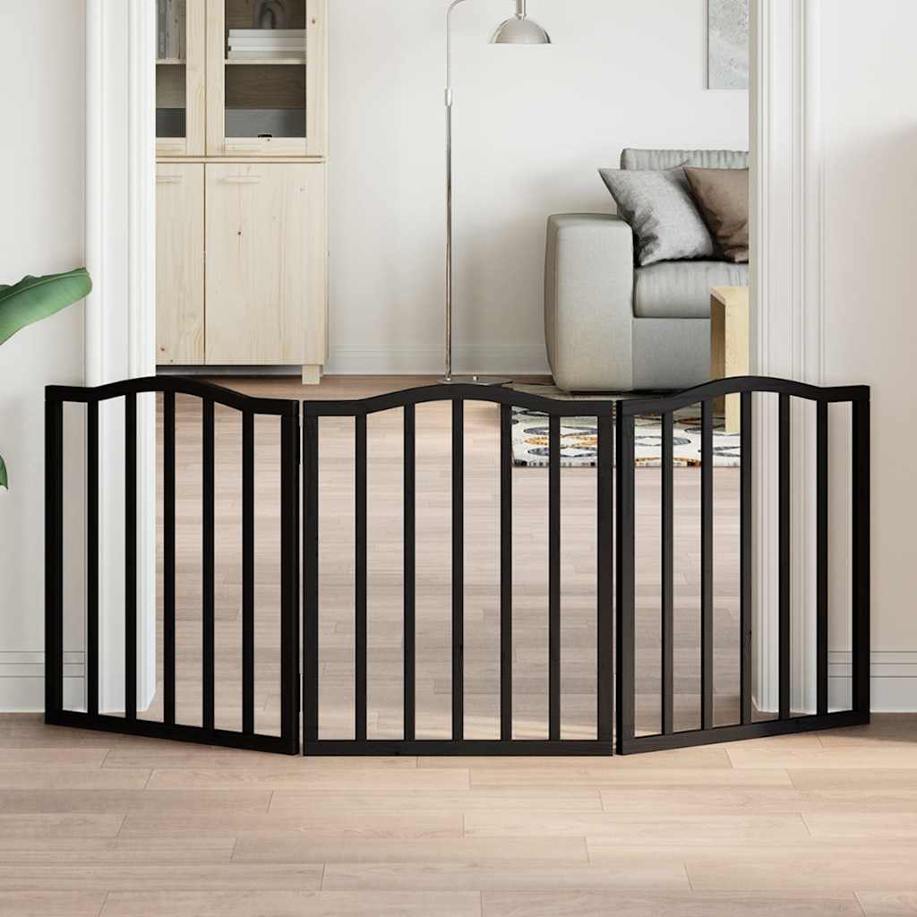 Dog Gate Foldable 3 Panels Black 150 cm Poplar Wood