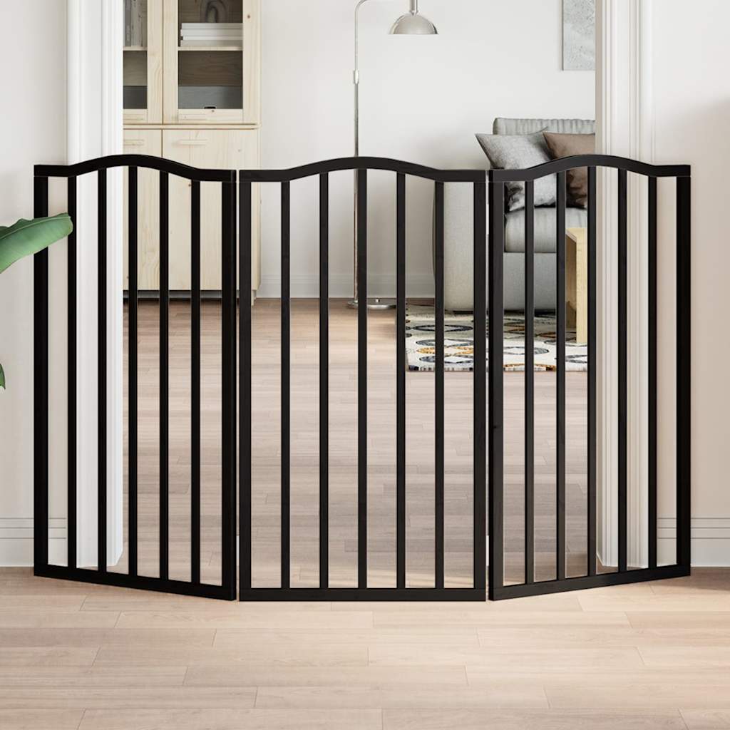 Dog Gate Foldable 3 Panels Black 150 cm Poplar Wood