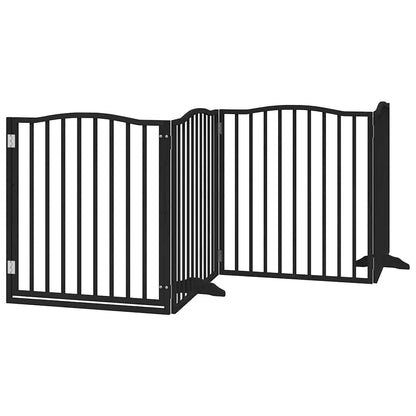 Dog Gate with Door Foldable 4 Panels Black 320 cm Poplar Wood