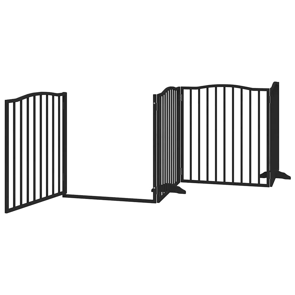 Dog Gate with Door Foldable 4 Panels Black 320 cm Poplar Wood