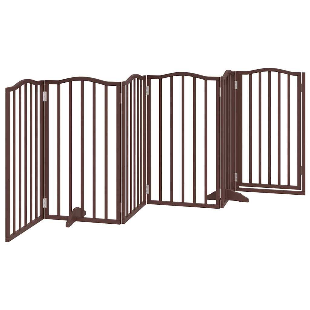Dog Gate with Door Foldable 6 Panels Brown Oak 300 cm Poplar Wood