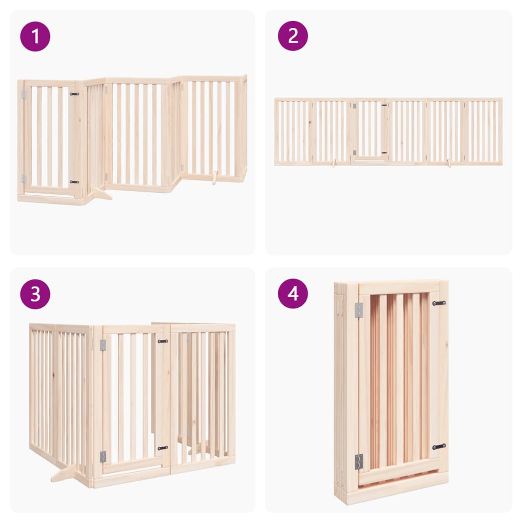 Dog Gate with Door Foldable 6 Panels 300 cm Poplar Wood