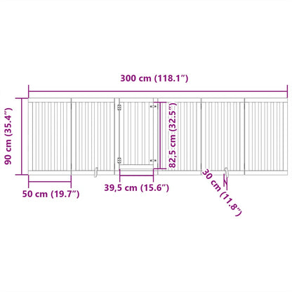 Dog Gate with Door Foldable 6 Panels 300 cm Poplar Wood