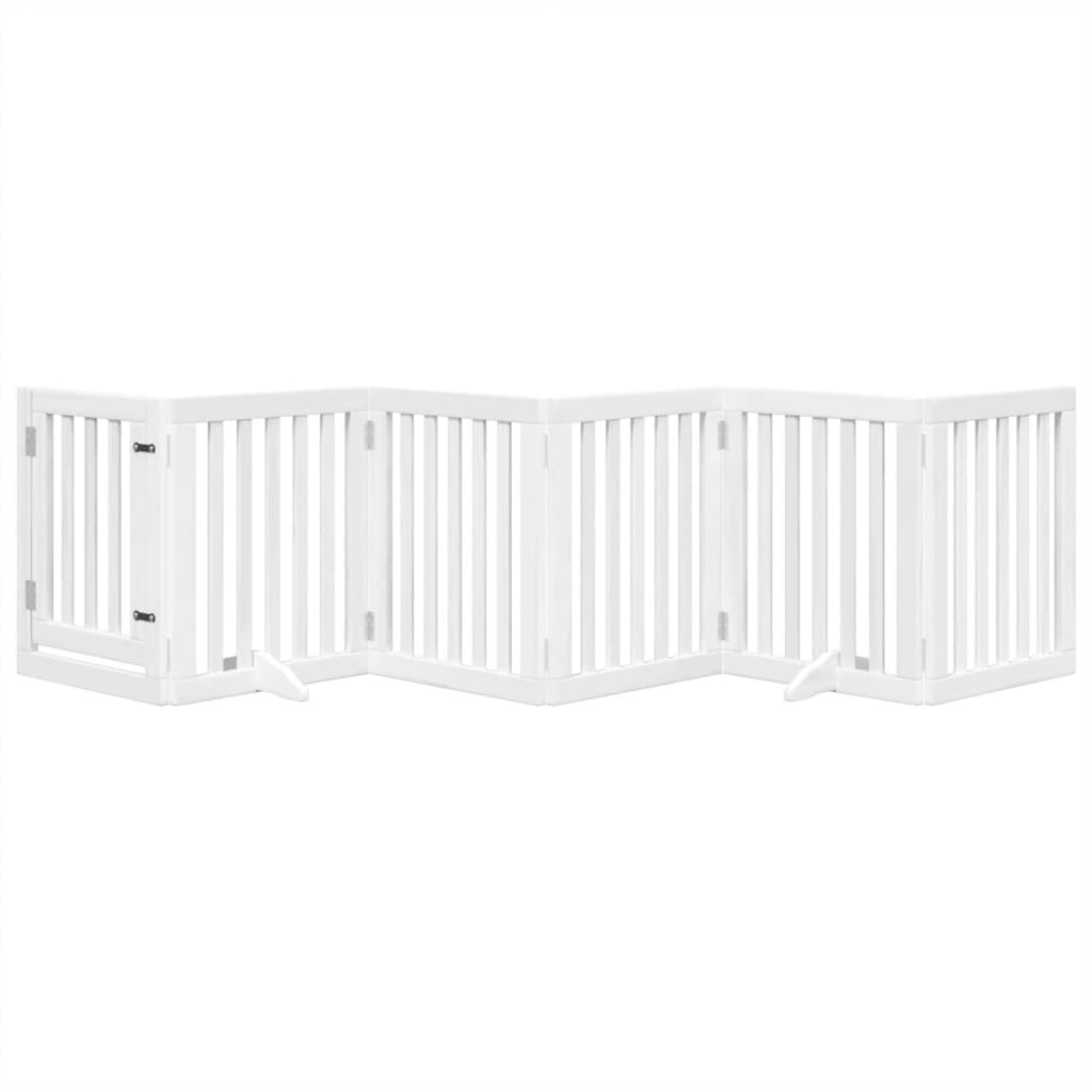 Dog Gate with Door Foldable 6 Panels White 300 cm Poplar Wood