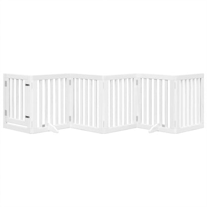 Dog Gate with Door Foldable 6 Panels White 300 cm Poplar Wood