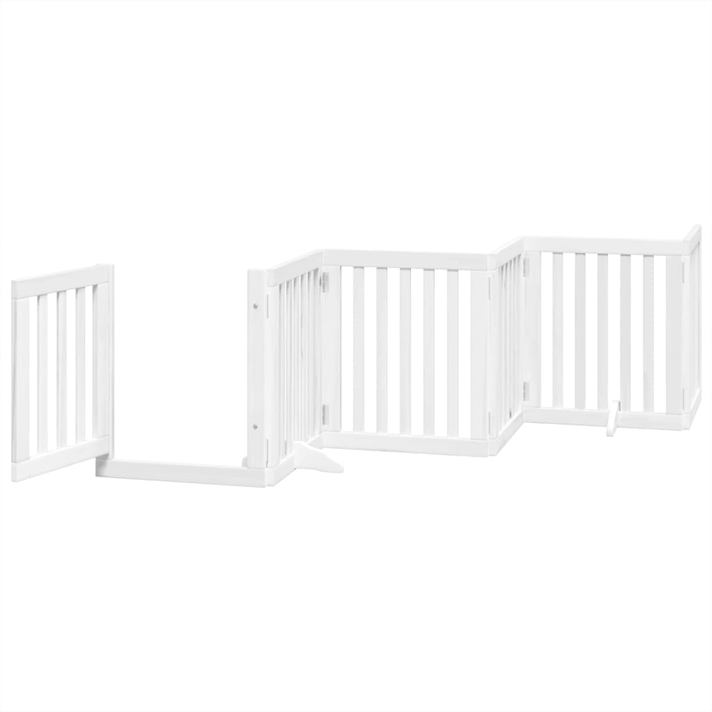 Dog Gate with Door Foldable 6 Panels White 300 cm Poplar Wood