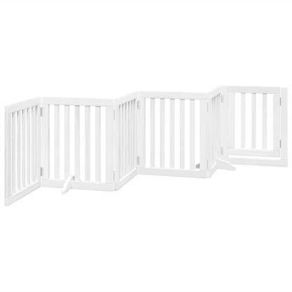 Dog Gate with Door Foldable 6 Panels White 300 cm Poplar Wood