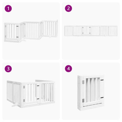 Dog Gate with Door Foldable 6 Panels White 300 cm Poplar Wood