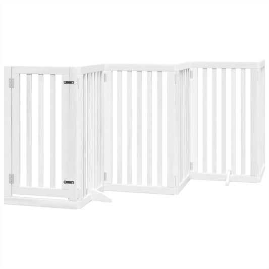 Dog Gate with Door Foldable 6 Panels White 300 cm Poplar Wood