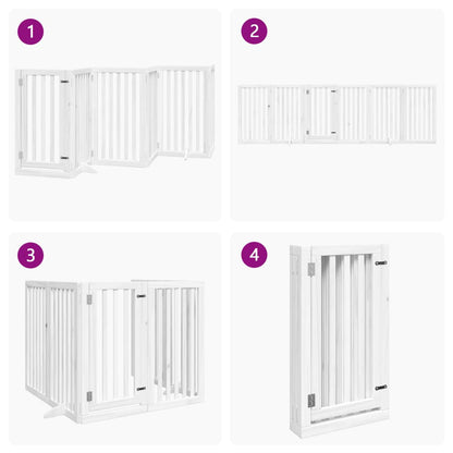 Dog Gate with Door Foldable 6 Panels White 300 cm Poplar Wood