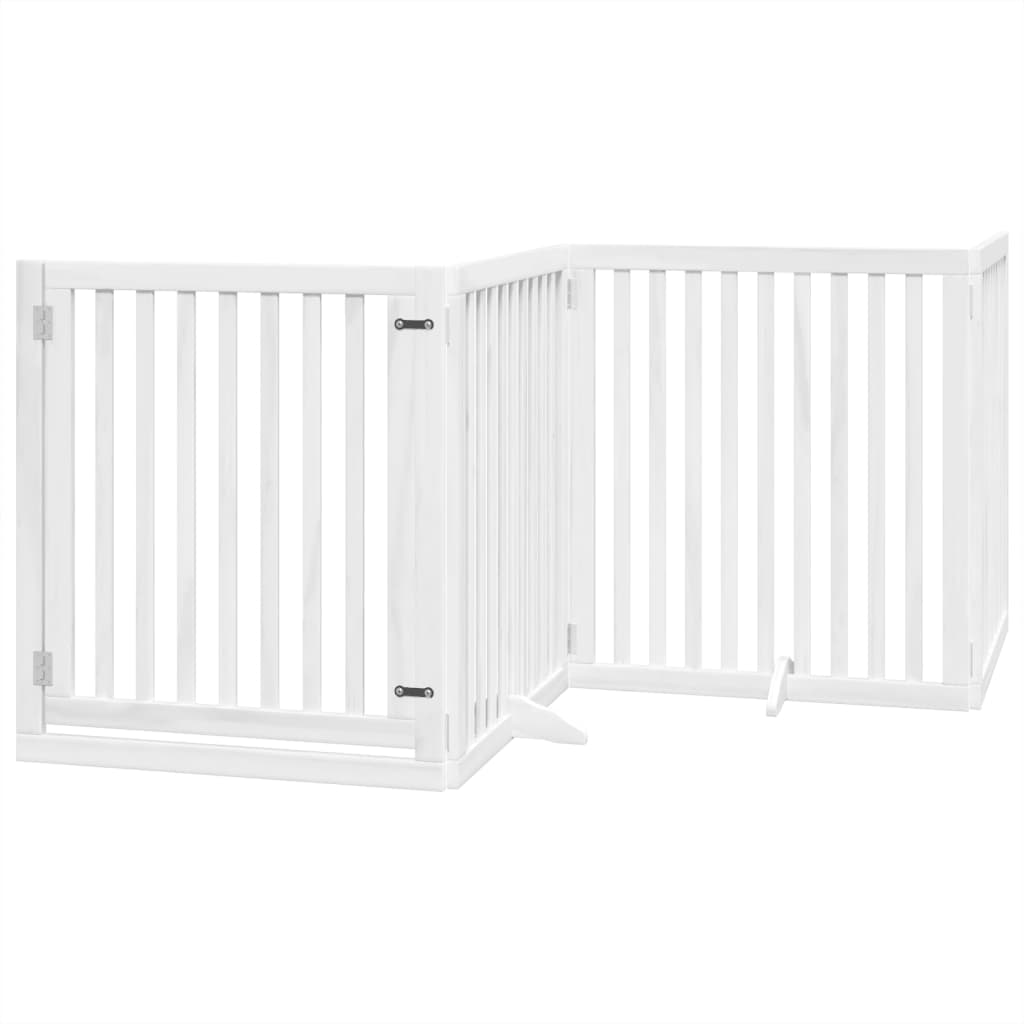 Dog Gate with Door Foldable 4 Panels White 320 cm Poplar Wood