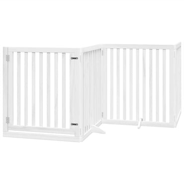 Dog Gate with Door Foldable 4 Panels White 320 cm Poplar Wood