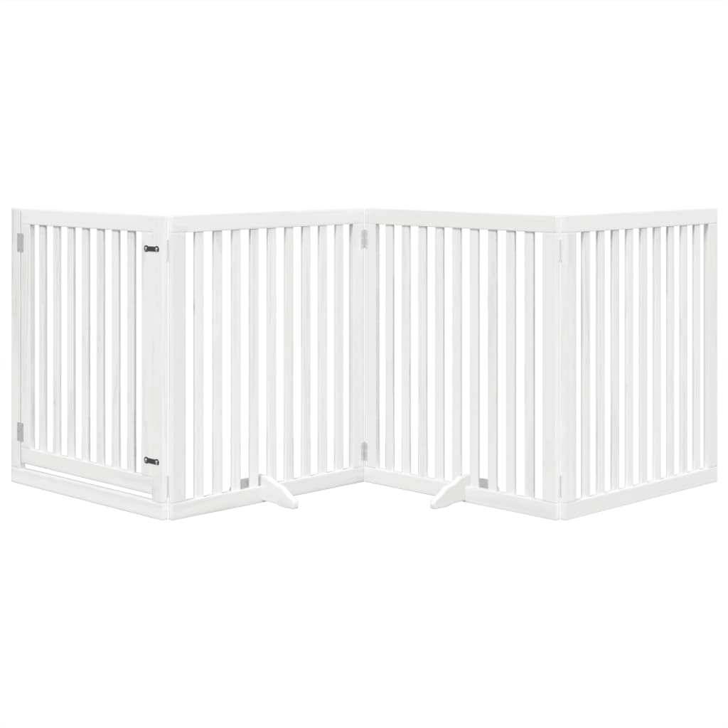 Dog Gate with Door Foldable 4 Panels White 320 cm Poplar Wood