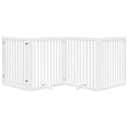 Dog Gate with Door Foldable 4 Panels White 320 cm Poplar Wood