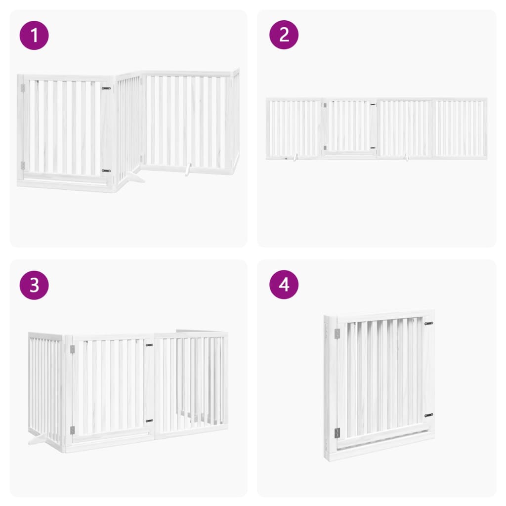 Dog Gate with Door Foldable 4 Panels White 320 cm Poplar Wood