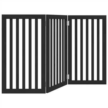 Dog Gate Foldable 3 Panels Black 150 cm Poplar Wood