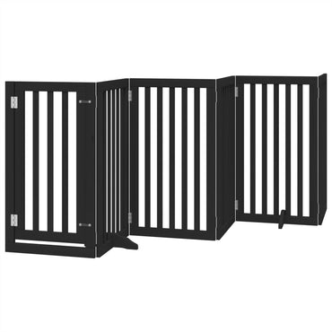 Dog Gate with Door Foldable 6 Panels Black 300 cm Poplar Wood