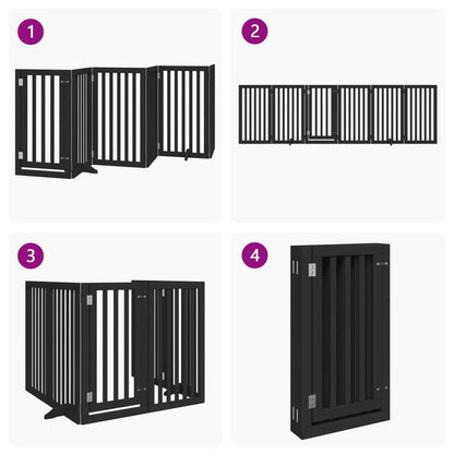 Dog Gate with Door Foldable 6 Panels Black 300 cm Poplar Wood