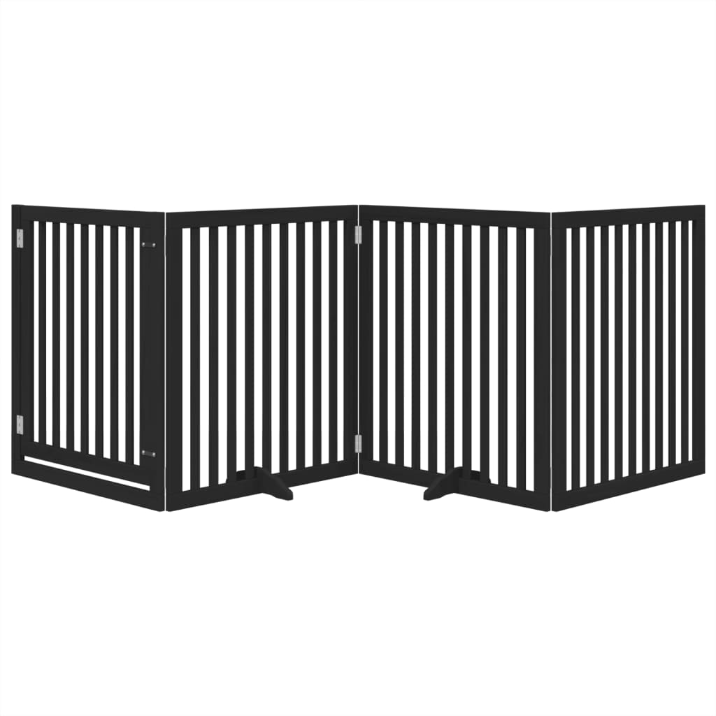 Dog Gate with Door Foldable 4 Panels Black 320 cm Poplar Wood