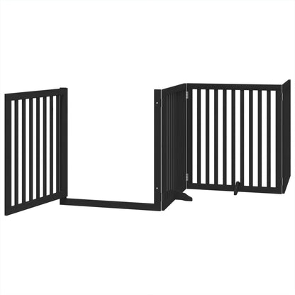 Dog Gate with Door Foldable 4 Panels Black 320 cm Poplar Wood