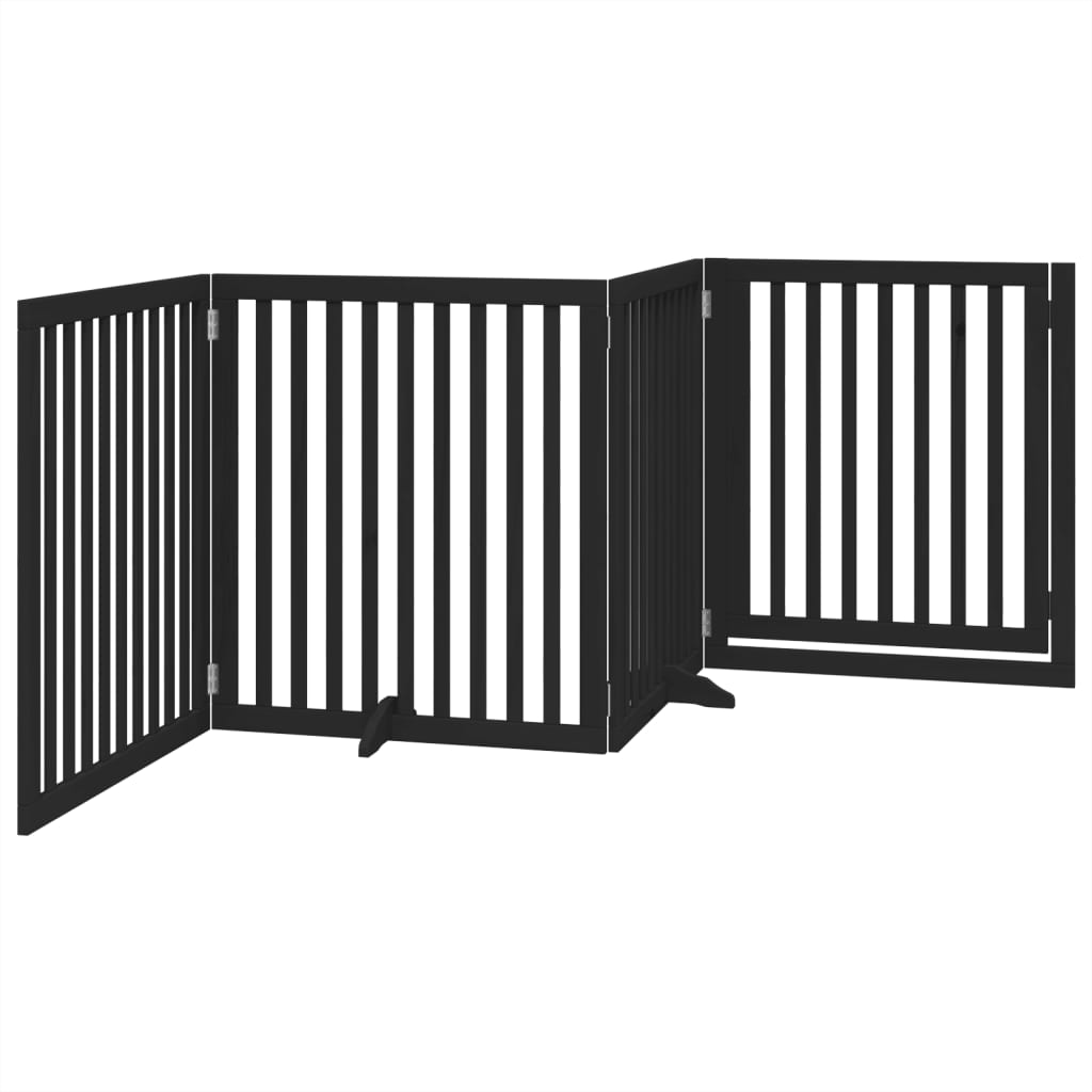 Dog Gate with Door Foldable 4 Panels Black 320 cm Poplar Wood