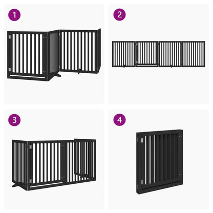 Dog Gate with Door Foldable 4 Panels Black 320 cm Poplar Wood