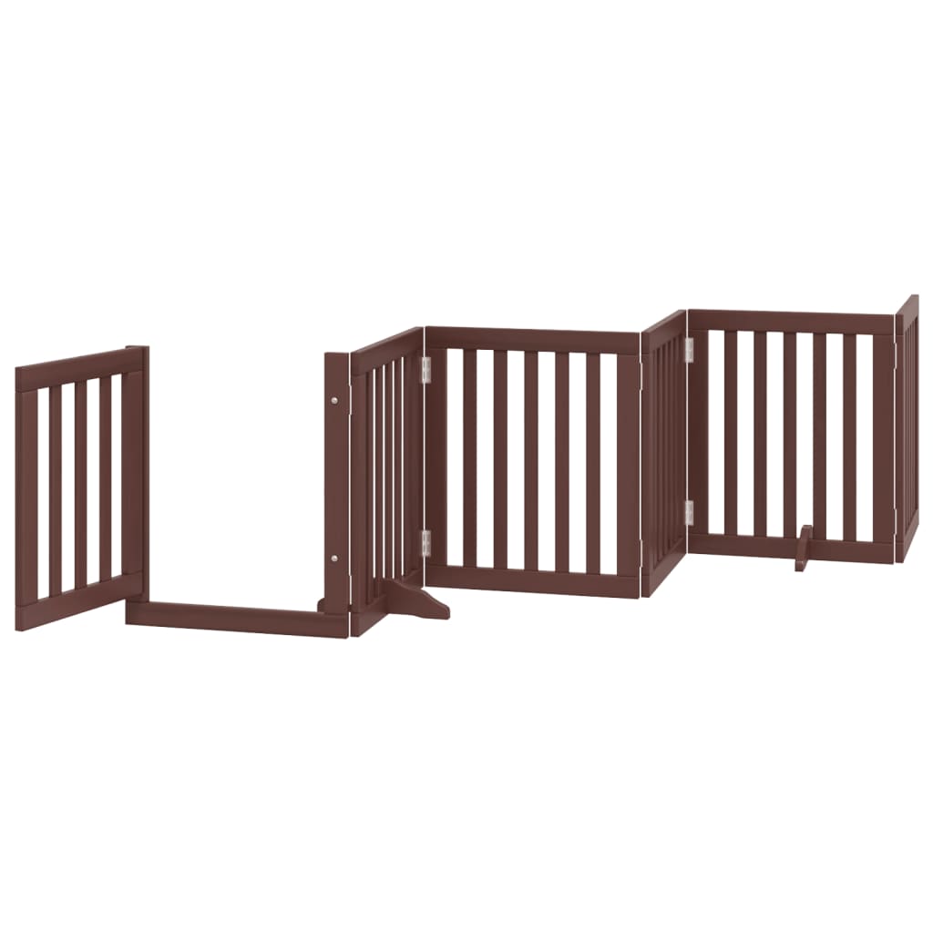 Dog Gate with Door Foldable 6 Panels Brown 300 cm Poplar Wood