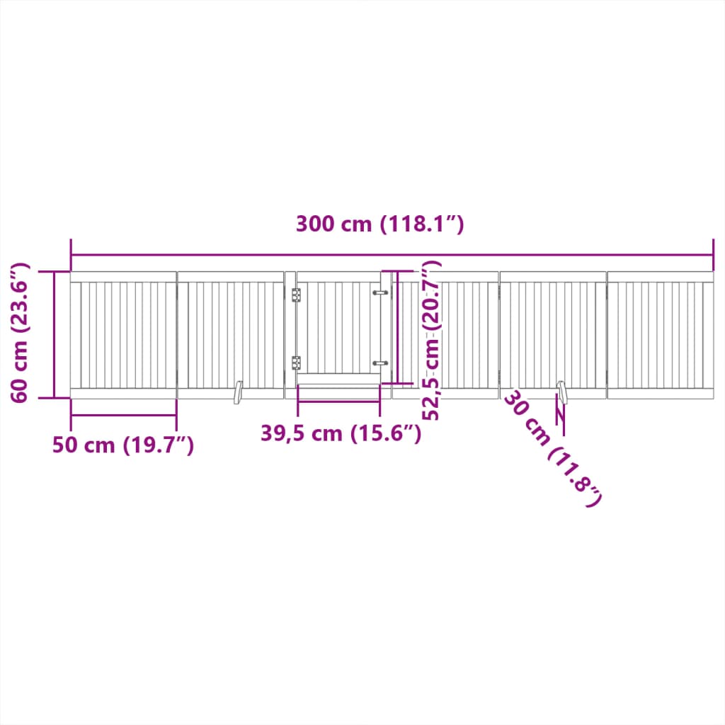 Dog Gate with Door Foldable 6 Panels Brown 300 cm Poplar Wood