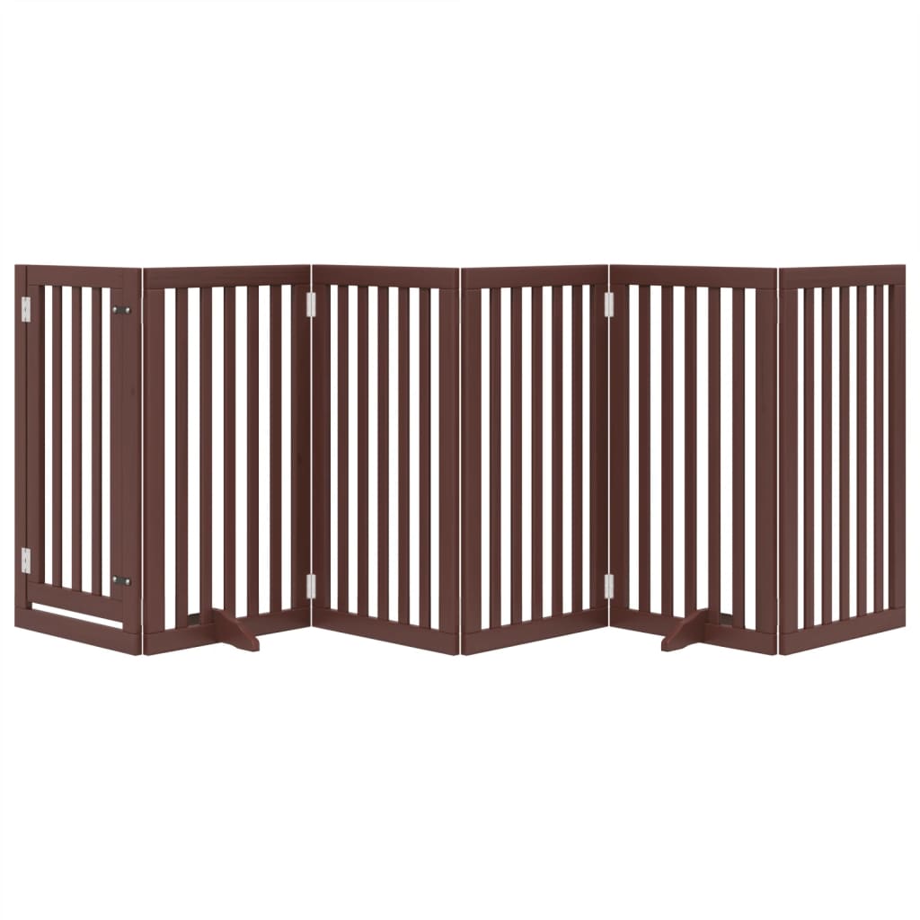 Dog Gate with Door Foldable 6 Panels Brown 300 cm Poplar Wood