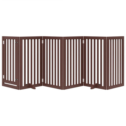 Dog Gate with Door Foldable 6 Panels Brown 300 cm Poplar Wood