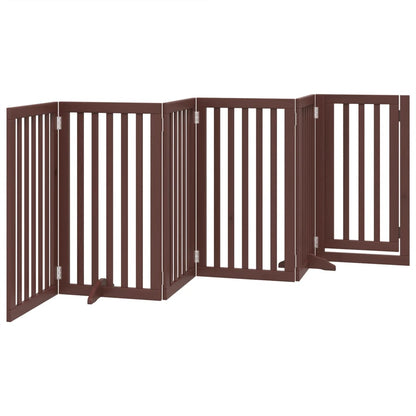 Dog Gate with Door Foldable 6 Panels Brown 300 cm Poplar Wood