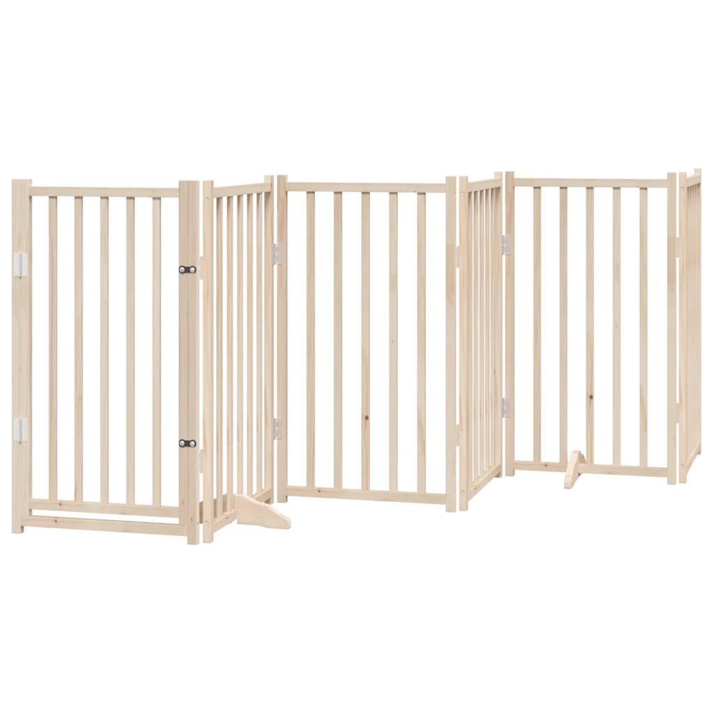 Dog Gate with Door Foldable 6 Panels 300 cm Solid Wood Fir